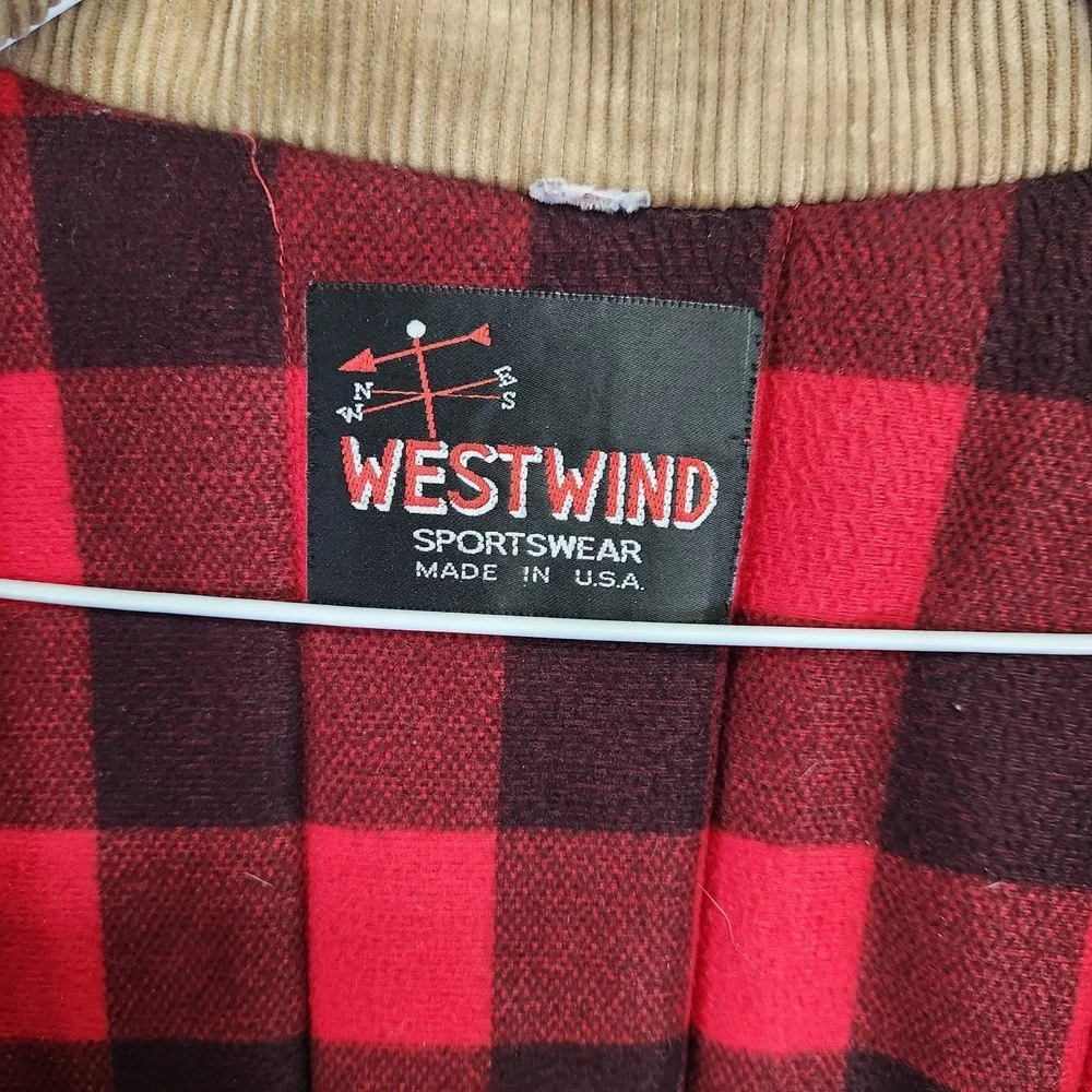 Vtg Westwind Sportswear USA Insulated‎ Work Jacket Tan Cord Collar